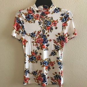 floral strap neck top, pretty strappy neck